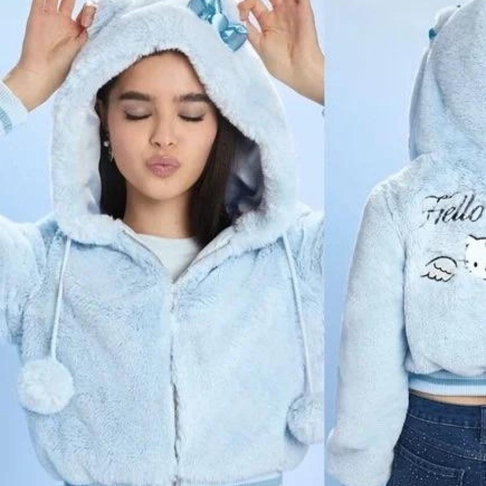 Light Blue Fuzzy Hoodie with Ears